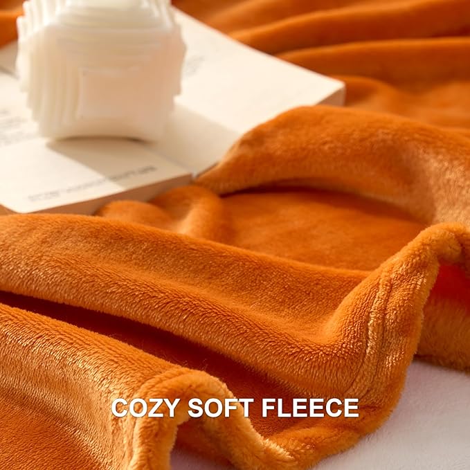 Hansleep Fleece Orange Full Blanket, Super Soft Flannel Fuzzy Plush Cozy Blanket for All Seasons, Orange, Full 84x90 Inches