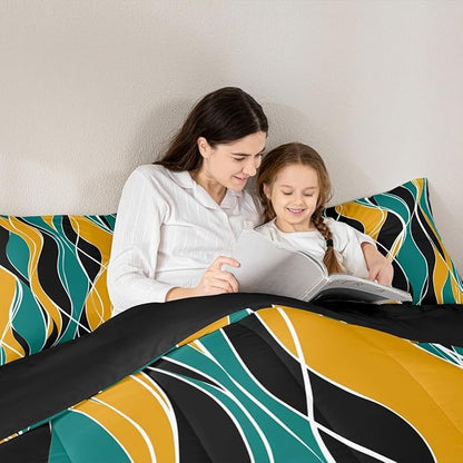 Erosebridal Geometric Comforter Set King Black and Gold Stripes Bedding Set, Turquoise White Duvet Insert Abstract Modern Quilt Sets, Aesthetic Lines Bedding Comforters & Sets Minimalism Bedroom Decor