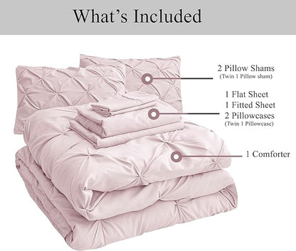 Bed in a Bag King Size Comforter - 7 Piece - Pintuck Bed in a Bag Pink Comforter King Size - All Season Comforter, Sheets, Pillowcases & Shams - Soft, Easy Care Clean Aesthetic Bedding – Sepia Rose | Smooth sleep feel, Clean styling, All season comfort...