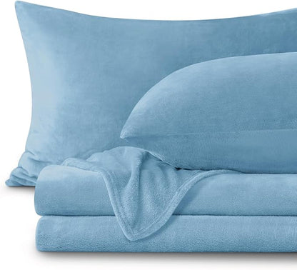 BEDELITE Flannel Sheets King Size Forever Blue - Super Soft Fleece Sheets Set Fluffy Extra Plush, 4 Piece(Include Fitted Sheet, Flat Sheet, 2 Pillowcases)