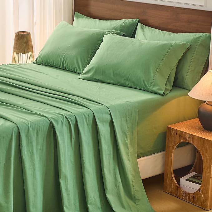 Bedlifes 100% French Flax Linen Sheets Set King Size - 6 Piece Extra Deep Pocket 18-24",Soft Breathable King Bed Sheets with Temperature Regulating & Moisture-Wicking(Sage Green