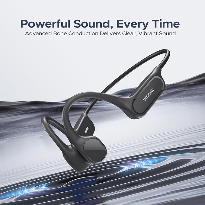 DOOGEE Bone Conduction Headphones IP68 Waterproof Swimming Headphones,10H Running Headphones Bluetooth 5.4 Open Earphones 32GB MP3 Dual Modes for Cycling,Underwater Swimming,Fitness (Black)