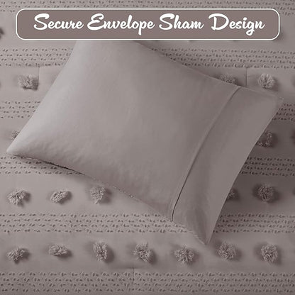 Intelligent Design Twin Duvet Cover Set, Clipped Jacquard Duvet Set Chic Pompoms Accent, All Seasons Lightweight Microfiber Bed Cover for Comforter with 1 Sham, Lucy, Twin/Twin XL Grey 2 Piece