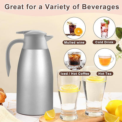 Norme 2 Pcs Thermal Coffee Carafe Insulated Stainless Steel Coffee Carafe for Hot Liquid Vacuum Thermal Pot Creamer Pitcher Dispenser with Brushes Keeping Hot Water Milk(Gray,51 oz)