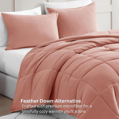 Casa Platino Pre-Washed Queen Comforter Set - Duvet Insert Queen Size - Ultra Soft & Cozy Fade Resistant Comforter Queen Size - Hydro-Brushed Cozy 100% Microfiber Queen Bed Comforter Set- Rose Dawn