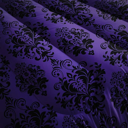 Violet Gothic Floral Print Comforter Set Full Size,Vintage Damask Floral Bedding Set,Bohemian Exotic Printed Quilted Set for Teens Adult,with 1 Comforter and 2 Pillow Case