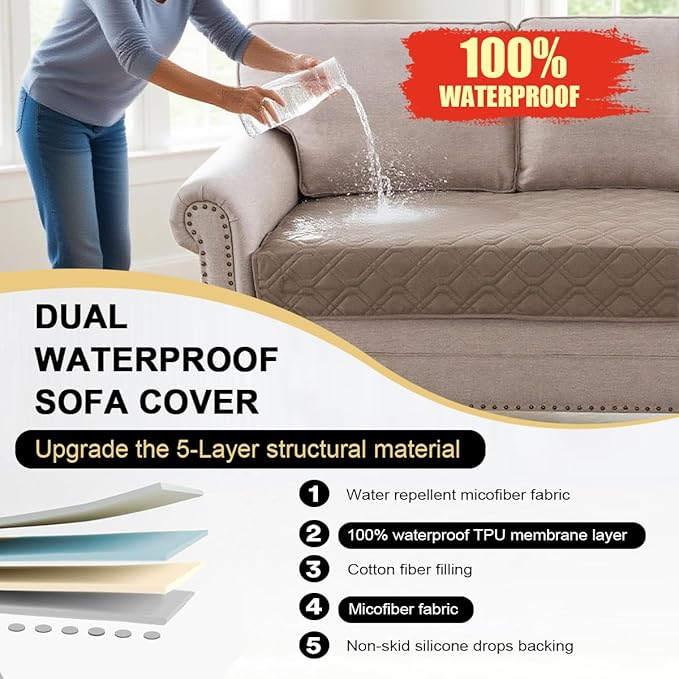 PrinceDeco Waterproof Dog Blanket Replacement Dog Bed Cover with Anti-Slip Back Washable Large Pet Blanket for Furniture Bed Couch Sofa(32x82 Inch,Taupe)