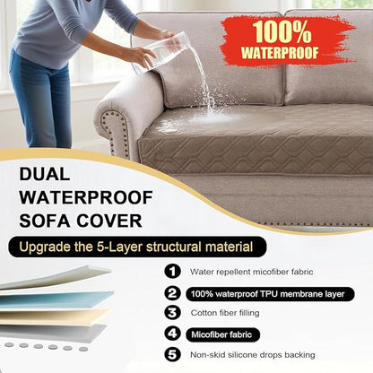 PrinceDeco Waterproof Couch Cover for Dogs Washable Dog Blanket for Bed Couch Sofa Outdoor Bed Cover with Non-Slip Back(32x74 Inch,Taupe)