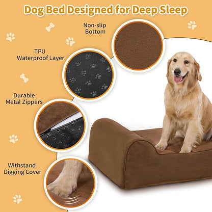 Orthopedic Dog Beds for Large Dogs, 7" Memory Foam Dog Beds with Waterproof Liner, Durable Microsuede Cover, Removable and Washable, Nonskid Bottom, 60"x48"x7" XXL Chocolate