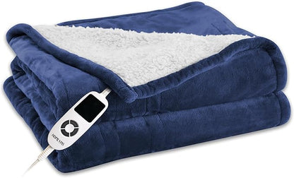 Heated Blanket Electric Throw Blanket- 50''x60'' Heating Blanket Throw 10 Hours Auto-Off & 9 Heating Levels Over-Heat Protection, Machine Washable Flannel Sherpa, Electric ETL Certification