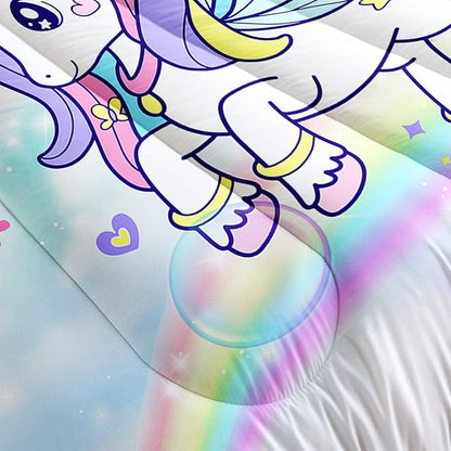Unicorn Comforter Set for Girls Butterfly Bedding Set Rainbow Quilt Set Queen with 1 Comforter and 2 Pillowcases