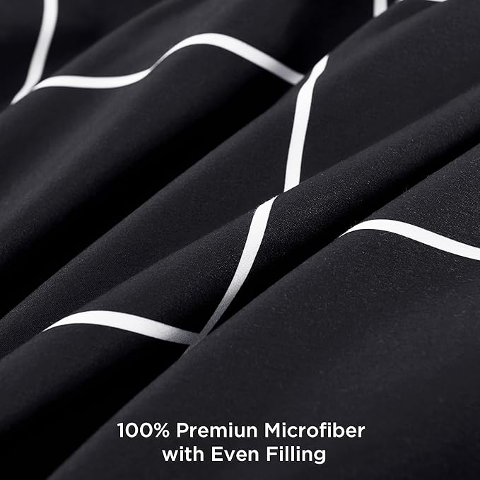 Andency Black Grid Comforter Set King(104x90Inch), 3 Pieces (1 Plaid Comforter and 2 Pillowcases) Black Plaid Comforter Set, Lightweight Microfiber Gingham Geometric Comforter Bedding Set