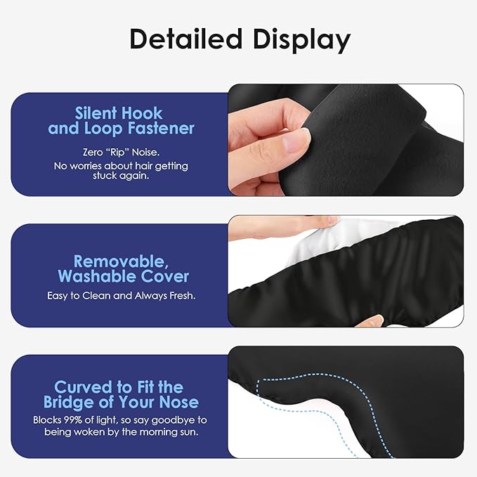 Weighted Eye Mask for Sleeping, Silk Sleep Mask for Side Sleeper with Adjustable Buckle, 100% Blackout Design, Ideal for Meditation, Relaxation and Travel, with Storage Pouch (Black)