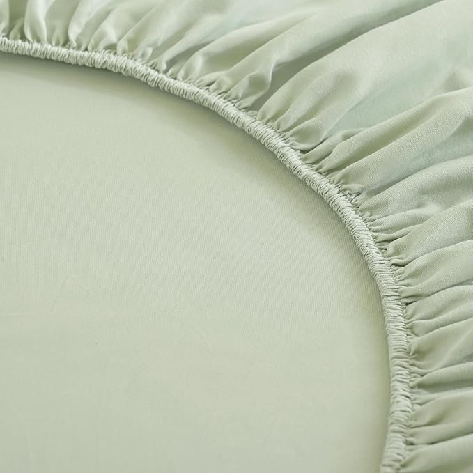 Anibedding 7Pieces Floral Queen Size Comforter Set, Green Garden Plant Style Bed in a Bag Flower Bedding with Pillow Case for Bedroom
