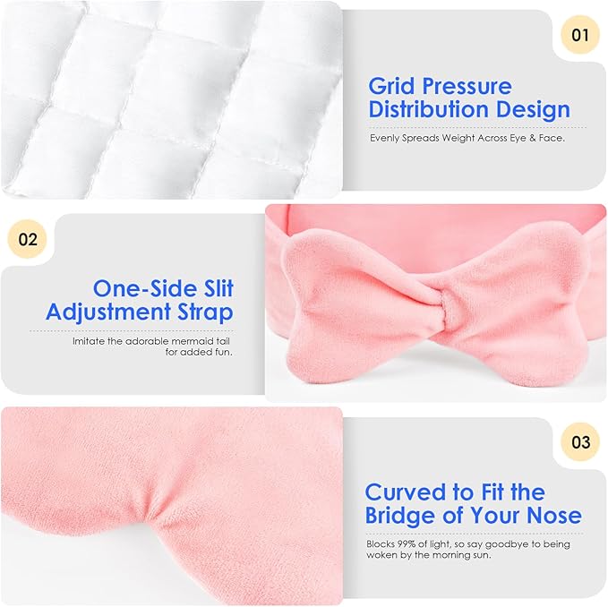 Weighted Eye Mask for Sleeping, Soft Minky Sleep Mask for Side Sleeper with Adjustable Buckle, 100% Blackout Design, Ideal for Meditation, Relaxation and Travel, Includes Storage Pouch (Pink)