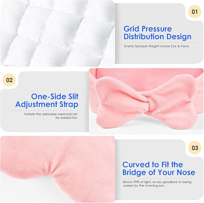 Weighted Eye Mask for Sleeping, Soft Minky Sleep Mask for Side Sleeper with Adjustable Buckle, 100% Blackout Design, Ideal for Meditation, Relaxation and Travel, Includes Storage Pouch (Pink)