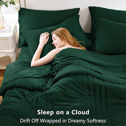 CozyLux Full Size Comforter Sets - 7 Piece Bed in a Bag Emerald Green Comforter Set with Sheets Bed Set All Seasons, Soft Bedding Set with Down Alternative Comforter, Sheets, Pillowcases & Shams