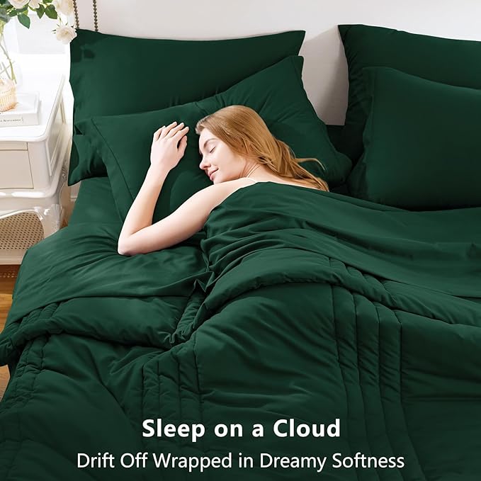 CozyLux King Size Comforter Sets - 7 Piece Bed in a Bag Emerald Green Comforter Set with Sheets Bed Set All Seasons, Soft Bedding Set with Down Alternative Comforter, Sheets, Pillowcases & Shams