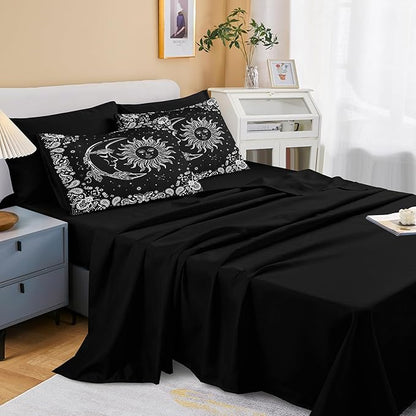 Sun and Moon Comforter Set 8 Pcs Black White Paisley Bedding Sets Stars Starry Sky Galaxy Theme Boho Comforter Paisley Floral Exotic Bedding Comforter Queen Bed in A Bag