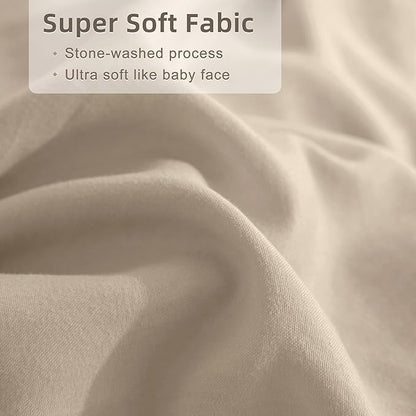 Queen's House Ruffled King Size Comforter Set,Linen Feel Textured Farmhouse Lightweight Fluffy Boho Chic Bedding Comforter,Ultra Soft Microfiber Inner Fill Bedding