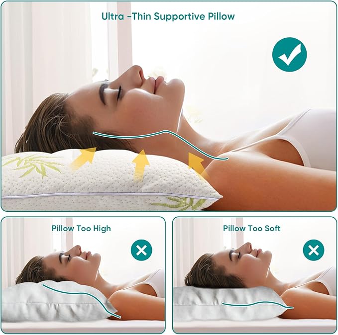 MINUPWELL Ultra Flat Small Pillow for Sleeping, 18x13 in Small Pillow for Travel 7D High Support 2.5 inch Height Ultra Thin Mini Pillows - Rayon Derived from Bamboo