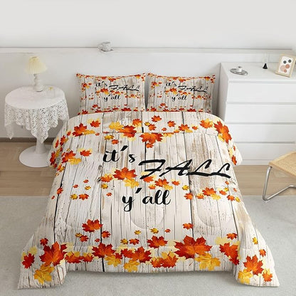 Fall Maple Leaves Bedding Sets Twin Autumn Nature Botanical Comforter Set Rustic Farmhouse Fall Bedding Comforters For Kids Adults Soft Lightweight Bed Duvet Set Orange Gold Beige 1 Pillow Case
