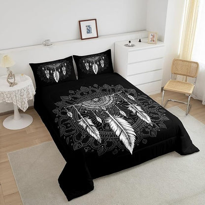 Erosebridal Dream Catcher Comforter Set Queen Size, Boho Feather Bedding Set, Mandala Quilt Set for Kids Boys Girls Teens, Arrow Geometric Aztec Duvet Set, Black White Bedroom Decor