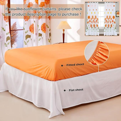 EVENHUG King Comforter Set 7 Pieces Lightweight Soft King Size Comforters for All Season Orange Sunflower Floral Bedding Sets Bed in a Bag with Flat Sheet and Fitted Sheet Pillowcases