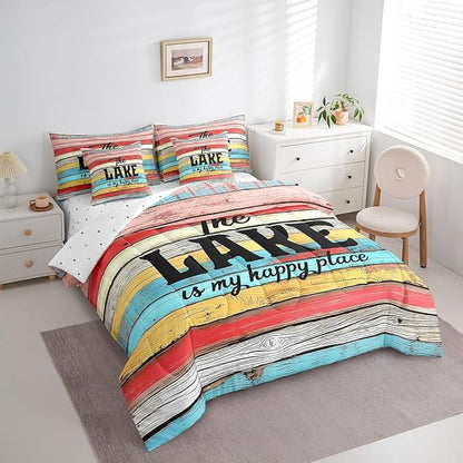 Erosebridal Lake Themed Comforter Set - 7-Piece Bed-in-a-Bag with 1 Comforter, 2 Sheets (Flat & Fitted), 2 Pillowcases & 2 Throw Pillow Covers