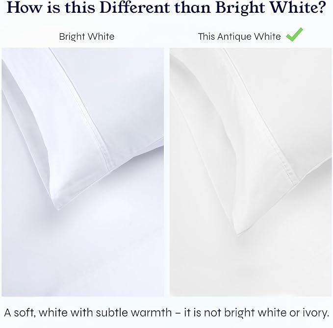 California Design Den 2-Pack Twin XL Sheet Sets 100% Cotton Sateen - 400 Thread Count - Soft and Breathable Sheets, 2 Sets of Deep Pocket Bed Sheets - Antique White