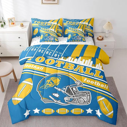 Feelyou Football 7 Pieces Comforter Sets King Size Kids Rugby Sports Bedding Set for All Season Football City Bed in a Bag with Comforter, Sheets, Pillowcases & Cushion Cover
