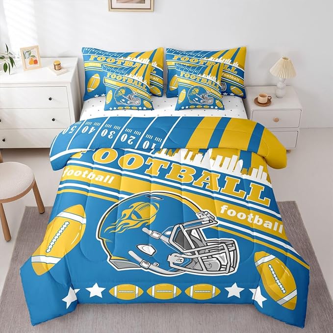Feelyou Football 7 Pieces Comforter Sets Twin Size Kids Bedding Set for All Season Rugby Sports Football City Bed in a Bag with Comforter, Sheets, Pillowcases & Cushion Cover
