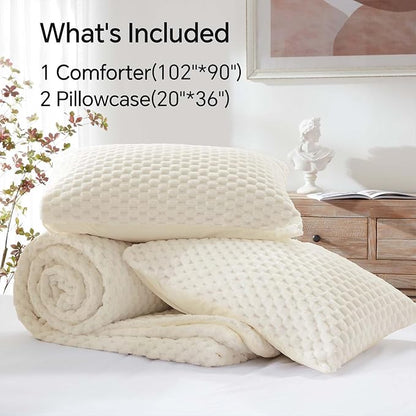 BEDELITE Fluffy King Size Comforter Set - Beige Fleece Soft Comforter for King Size Bed, Luxury Warm Bedding Set for Winter, Fuzzy Bed Set 3 Pieces (1 Comforter, 2 Pillowcases)
