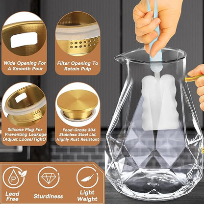 Yirilan Glass Pitcher, 2.2 Liter Water Pitcher With Lid,Iced Tea Pitcher for Fridge,Carafe With Lid, Glass Water Jug For Juice, Milk, Cold Or Hot Beverages, 2 Quart