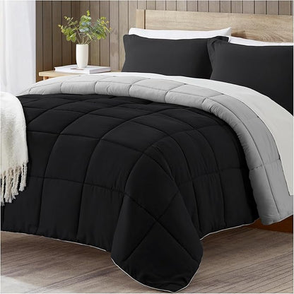 satisomnia Twin Comforter Set, Black Bedding Comforters Twin XL Size, 2 Pieces Down Alternative Bed Comforter Lightweight, Soft Quilted Bed Set Breathable, Reversible All Season Bedding Sets