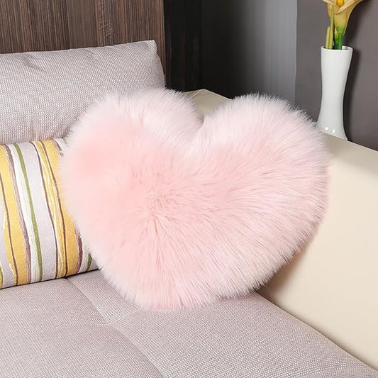 HANDKEI Love Pillow, Heart-Shaped Long Plush, Pink Imitation Wool, Living Room Sofa, Cute Cushion, Bedside Cushion (Pink, 15.74 inch X 19.68 inch)