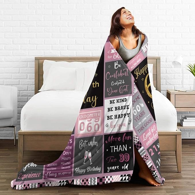 60 Birthday Gifts for Women, 60th Birthday Blanket with Gift Box for Women, Gifts for A 60th Birthday, Happy 60th Birthday Decorations Gift Ideas for Her, 60th Birthday Gifts Throw Blanket 60"x50"