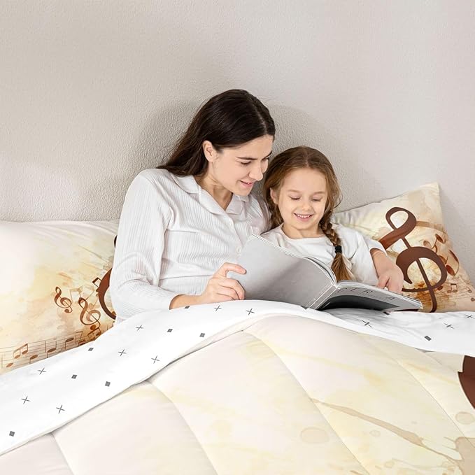 Erosebridal Musical Notes Comforter Set Queen, Retro Rotating Music Down Comforter for Kid Adult, Rock Music Grunge Style Quilted Duvet, Brown Tie Dye Warm Duvet Insert,Lightweight Reversible