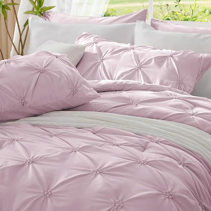 BEDELITE Light Purple Twin Comforter Set - 2 Peices Boho Pintuck Bedding Comforter Sets, Lightweight Soft & Warm Twin Bedding Sets with 1 Pillowcase for All Season