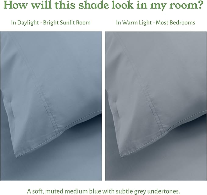 California Design Den Soft 100% Organic Sheets Full Size Bed Set with Deep Pockets - Crisp Percale Sheets, Breathable and Durable Bedding Set - Blue Hydrangea