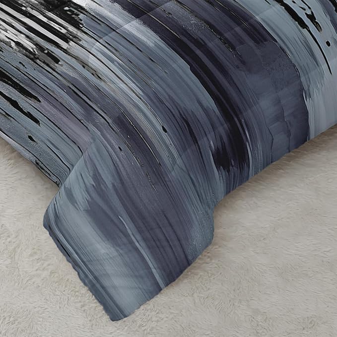 Black Grey White Gradient Print Comforter Set Full Size,Abstract Art Bedding Set,Patchwork Printed Quilted Set for Teens Adult,with 1 Comforter and 2 Pillow Case