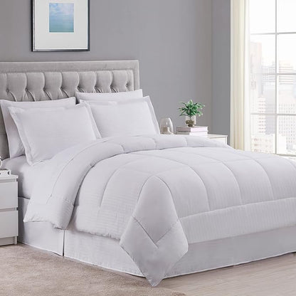 Twin Comforter Set 6 Piece Bed in a Bag with Bed Skirt, Fitted Sheet, Flat Sheet, 1 Pillowcase, and 1 Pillow Sham, Twin, Dobby White