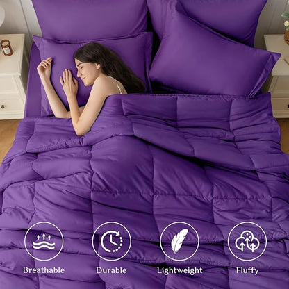 JOLLYVOGUE King Comforter Set, Ultra-Soft Bed in a Bag King Size 7 Pieces, Oeko-TEX Certified Bedding Set with Down Alternative Comforter, Sheets, Pillowcases & Shams, Purple