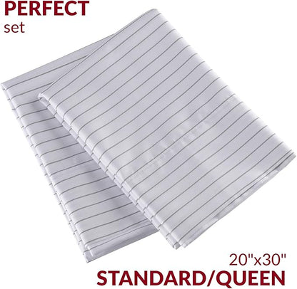 Mellanni Pillow Cases - Luxury, Extra Soft, Cooling Pillow Covers - 2 PC Iconic Collection Pillowcases - Envelope Closure (Standard/Queen 20" x 30", Pinstripe Gray)