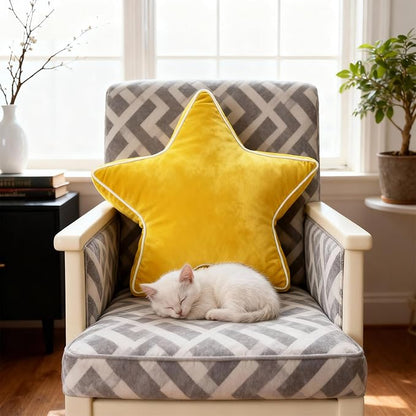 Star Pillow - Decorative Pillows Cozy Room Décor Throw Pillow Accent Floor Cushion Yellow