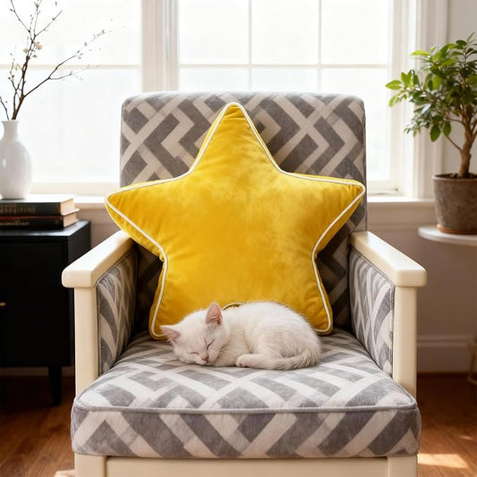Star Pillow - Decorative Pillows Cozy Room Décor Throw Pillow Accent Floor Cushion Yellow
