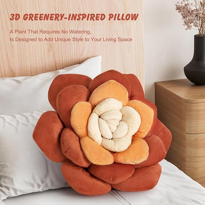 Flower Throw Pillow - 13.8" Plant Shaped Cushion, Soft Plush Decorative Pillow for Bedroom & Living Room, Unique Purple Design, Home Decor Accen