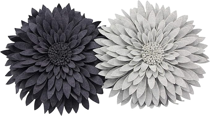Contempo Lifestyles - Flower Pillow - Decorative, Couch & Bed, Round Shaped Pillow (18" Flower, 16" Pillow with Insert, Heather Grey)