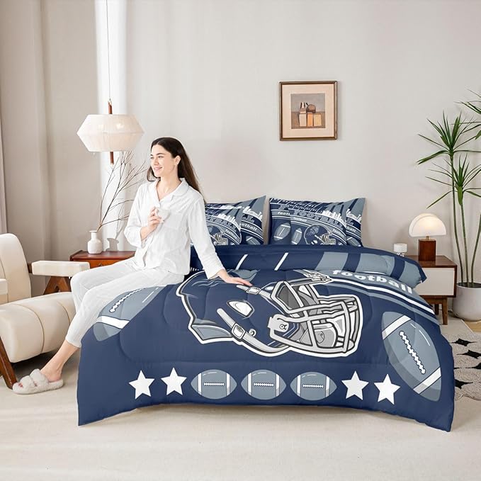 Feelyou Football 7 Pieces Comforter Sets Full Size Kids Bedding Set for All Season Rugby Sports Football City Bed in a Bag with Comforter, Sheets, Pillowcases & Cushion Cover