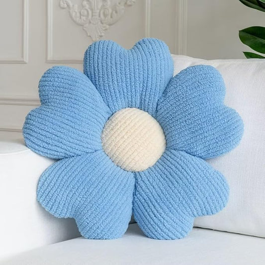 Sioloc Flower Throw Pillow, Cute Daisy Floor Seat Cushion, Aesthetic Fun Decorative Pillows for Bed Sofa Couch(SkyBlue,15.7Inch)